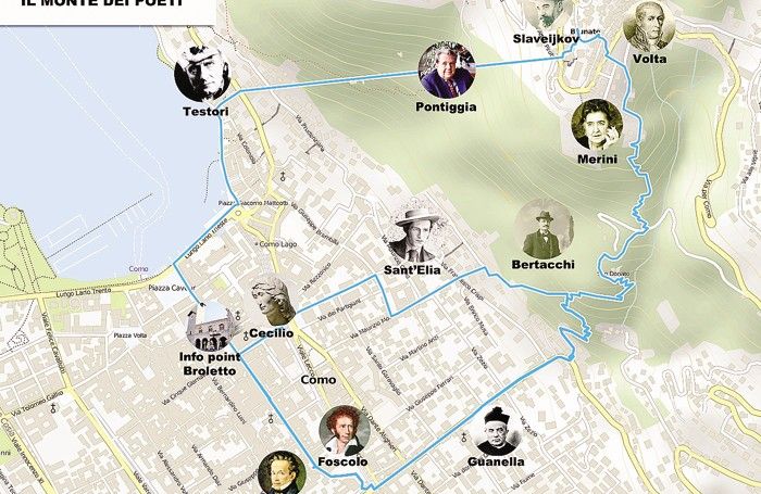 Mappa del parco letterario Monte dei Poeti tra Como e Brunate progettato dall’associazione Sentiero dei Sogni Mappa del parco letterario Monte dei Poeti tra Como e Brunate progettato dall’associazione Sentiero dei Sogni